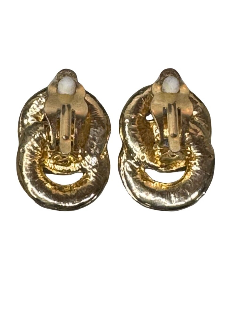 Vtg Gold-Tone Crystal Pave Double Interlocking Rhinestone Rings Clip-On Earrings - Picture 3 of 6